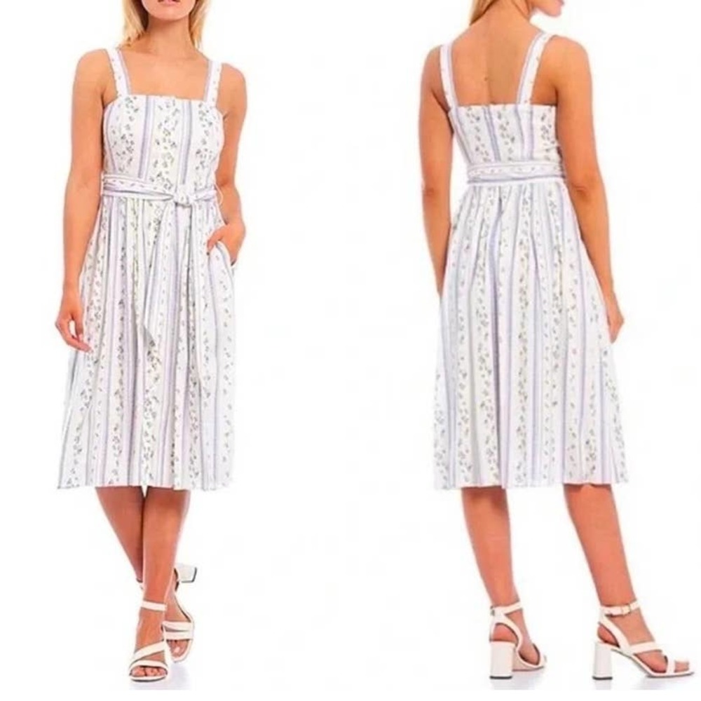 Antonio Melani Daniela Linen Sleeveless Dress Striped Floral White